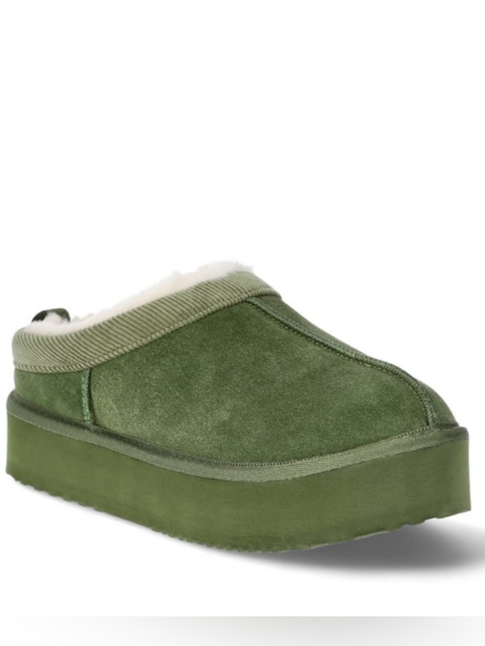 Women’s Olive Green Suede Slip-On Shearling Clog Slippers Size 8 NWT